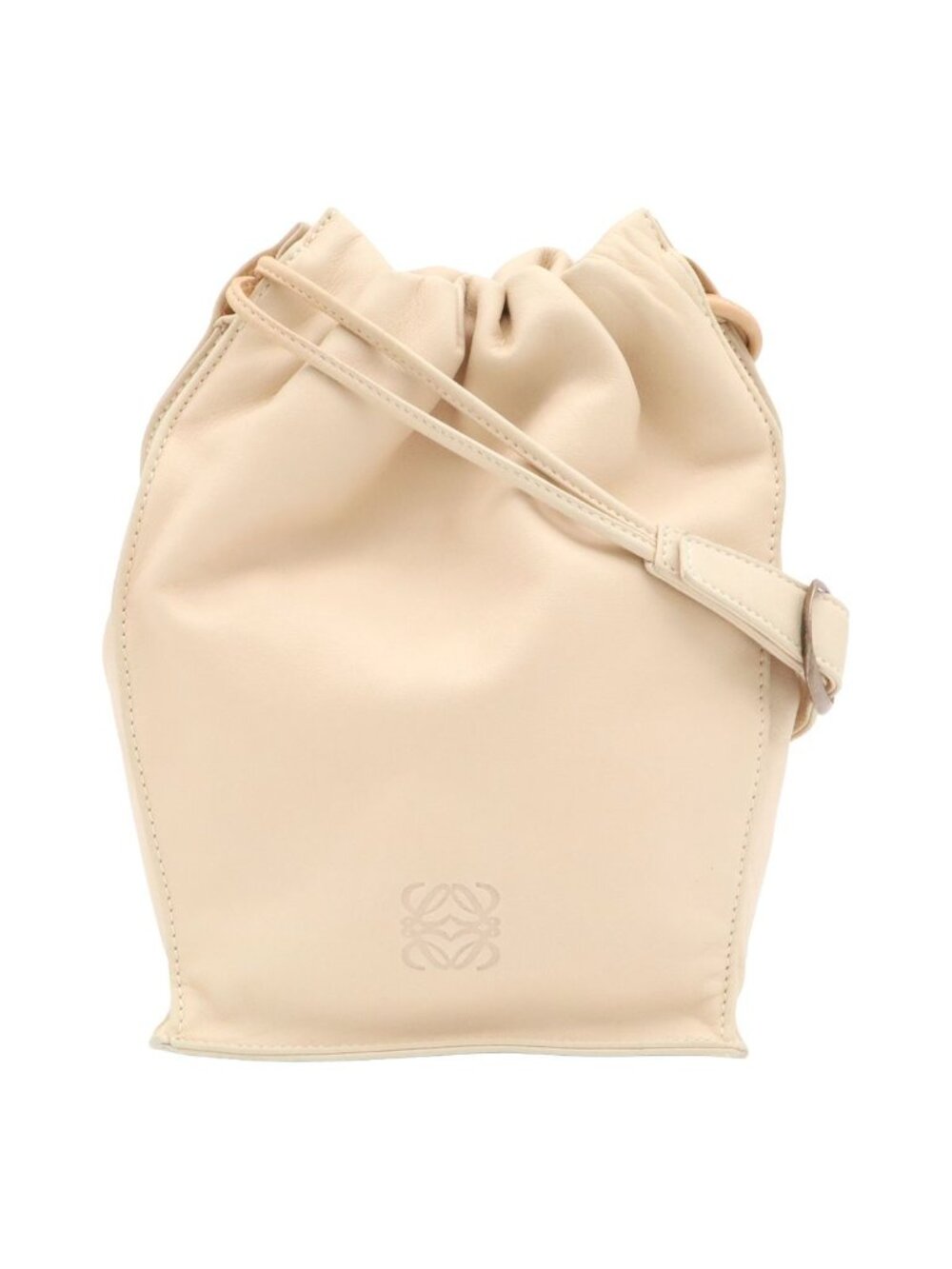 Loewe Anagram Shoulder Bag Drawstring Leather Beige
